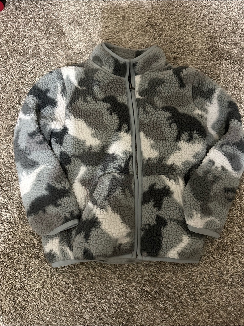 Kids' Grey Camouflage Sherpa Jacket - Cozy Zip Front